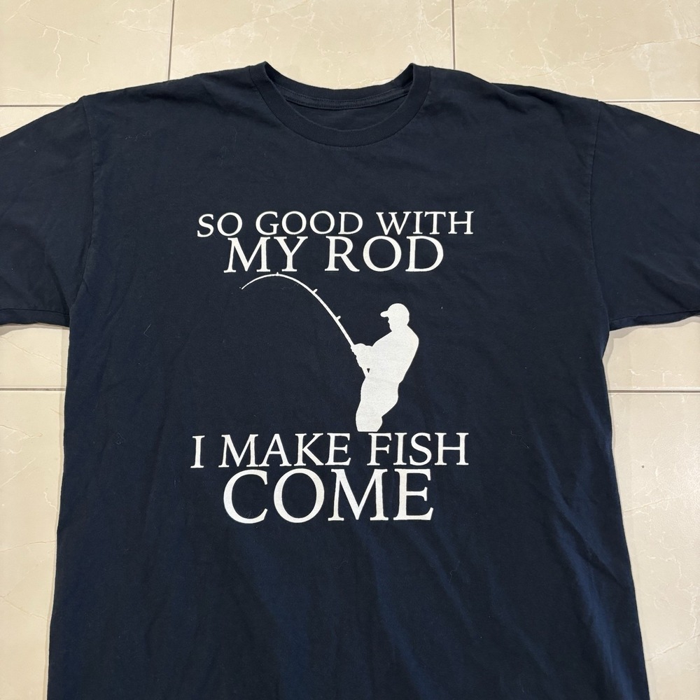 Vintage Y2K Fishing T Shirt Funny Slogan Tee Black Men's M Fish Outdoors Rod